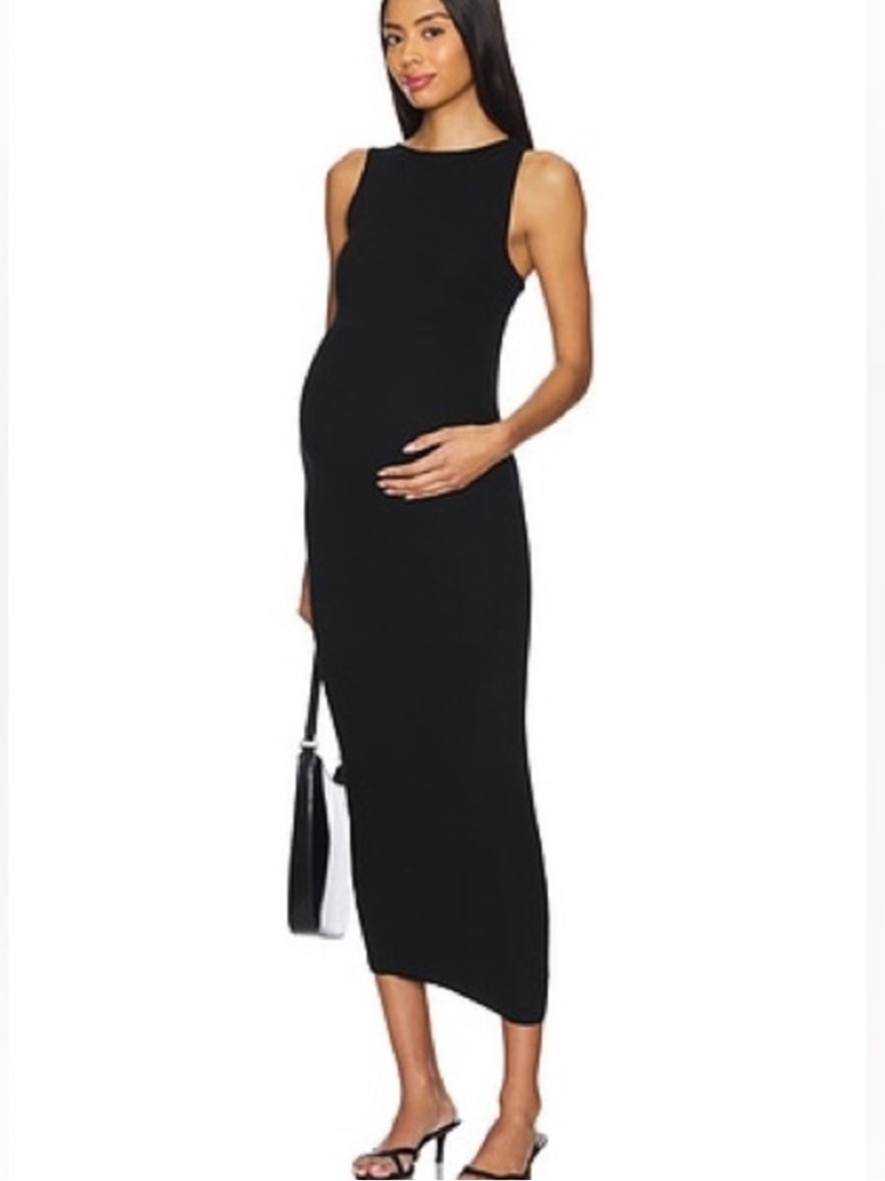 Bumpsuit Dress Boatneck Ribbed Sculpting Midi in Black - Picture 2 of 10